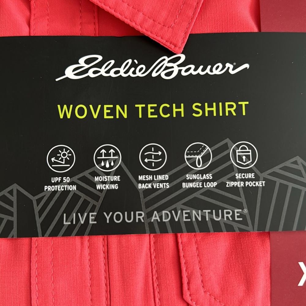 Eddie Bauer woven tech shirt, Fishing shirt, Coral, new with tags - Picture 3 of 6